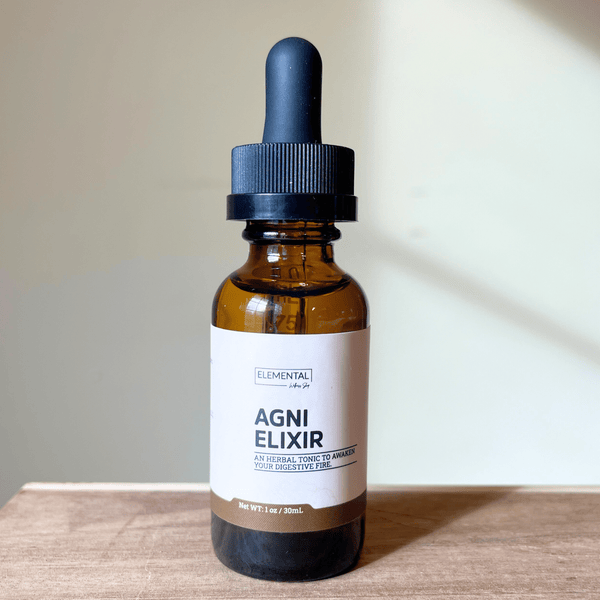 Agni Elixir Digestive Aid Tincture herbal liquid blend designed to support healthy digestion and digestive fire (Agni)