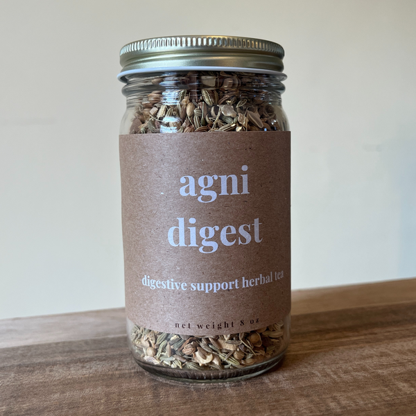 Agni Digest Herbal Loose Leaf Tea traditional Ayurvedic-inspired blend crafted to support healthy digestion and digestive fire