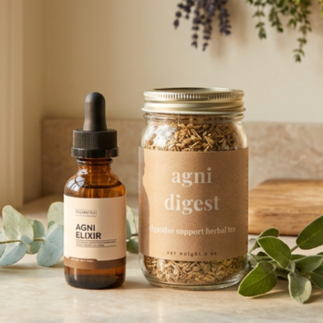 gut health tincture and loose leaf tea for bloating and gas