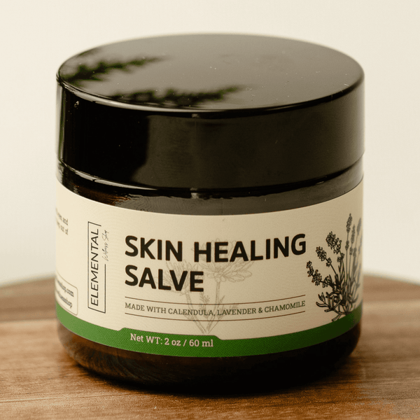 Skin Healing Salve with calendula, lavender, and chamomile infused botanicals for gentle skin nourishment and repair support